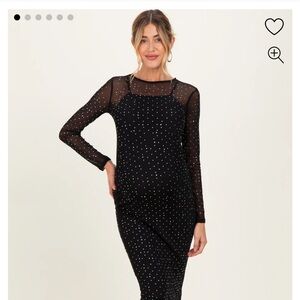 Pinkblush Black Rhinestone Formal Long Sleeve Maternity Midi Gown L NWOT